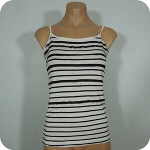 ANN TAYLOR LOFT Cami Top S SMALL Womens Striped White Black Lace Trim